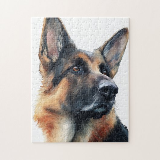 German shepherd turns his head watercolor ジグソーパズル (縦)