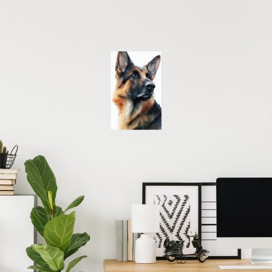 German shepherd turns his head watercolor ポスター (ホームオフィス)