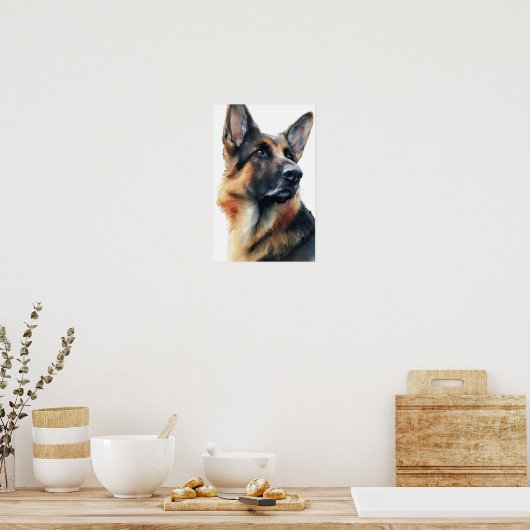 German shepherd turns his head watercolor ポスター (キッチン)