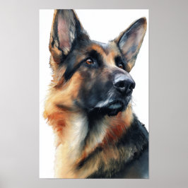 German shepherd turns his head watercolor ポスター