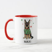 German Shepherd Ugly Christmas Sweater Dog マグカップ (左)