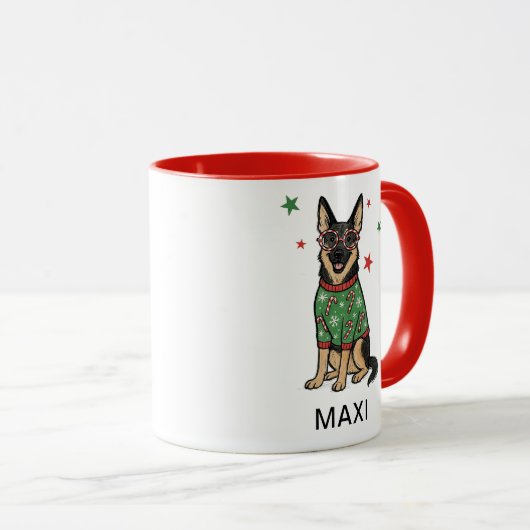 German Shepherd Ugly Christmas Sweater Dog マグカップ (正面右)