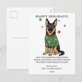 German Shepherd Ugly Sweater Candy Cane Glasses シーズンポストカード (正面/裏面)