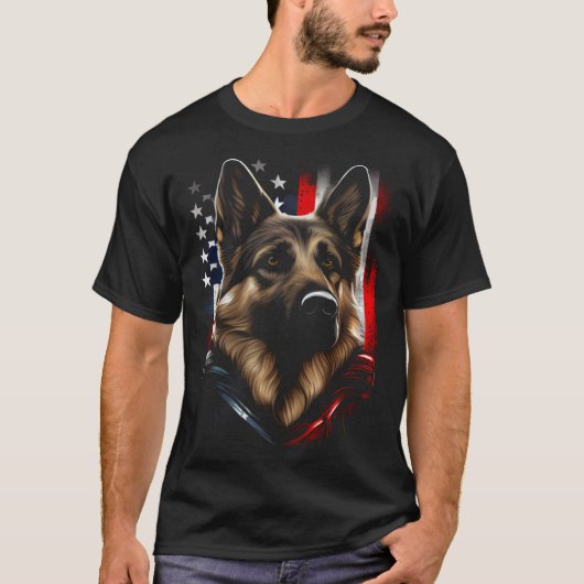 German Shepherd US Flag America USA German Shepher Tシャツ (正面)