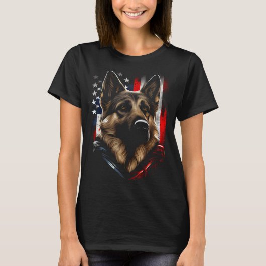German Shepherd US Flag America USA German Shepher Tシャツ (正面)