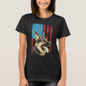 German Shepherd USA American Flag 4th of July Grun Tシャツ (正面)