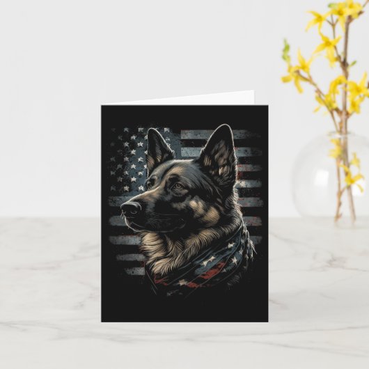 German Shepherd Usa Flag Patriotic Shepherd  カード (黄色い花)