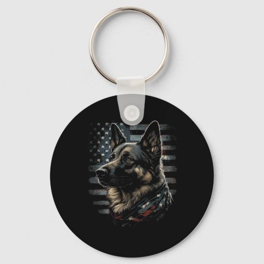 German Shepherd Usa Flag Patriotic Shepherd  キーホルダー (正面)