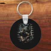 German Shepherd Usa Flag Patriotic Shepherd  キーホルダー (正面)