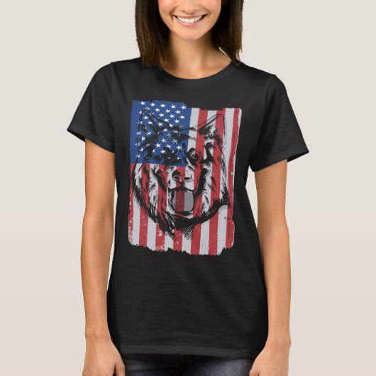 German Shepherd USA Merica Flag Retro Tシャツ (正面)