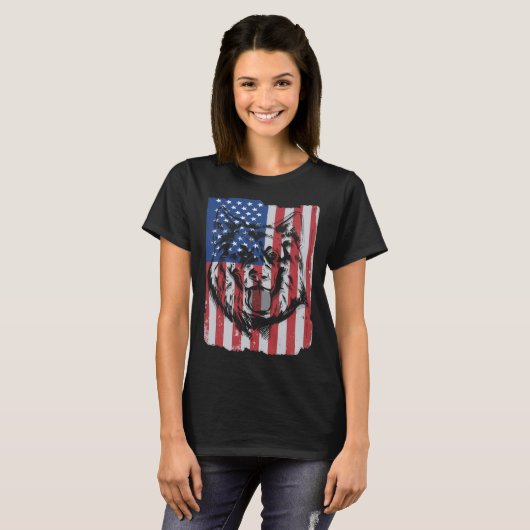 German Shepherd USA Merica Flag Retro Tシャツ (正面フル)