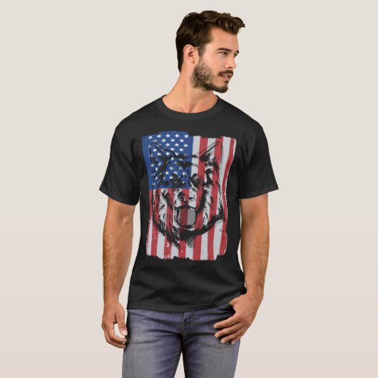 German Shepherd USA Merica Flag Retro Tシャツ (正面フル)