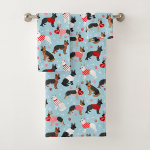 German Shepherd Valentine Pattern Bath Towel Set バスタオルセット