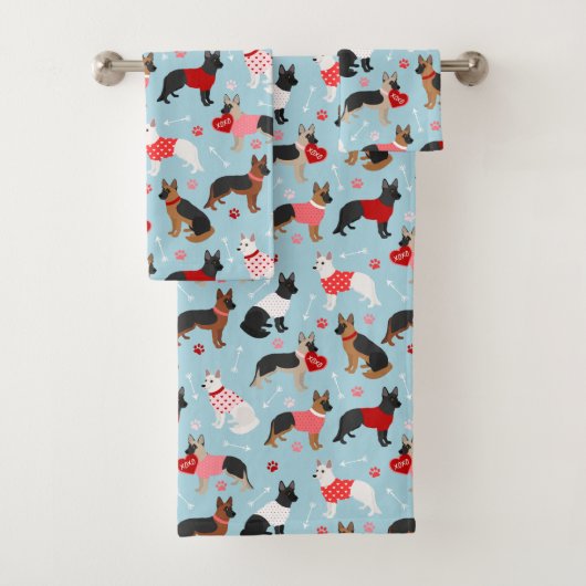 German Shepherd Valentine Pattern Bath Towel Set バスタオルセット (インサイチュ)