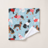 German Shepherd Valentine Pattern Bath Towel Set バスタオルセット (ウォッシュタオル)