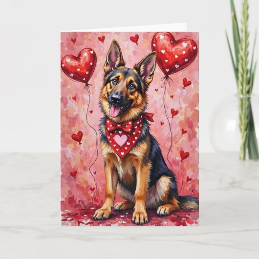 German Shepherd Valentine’s Day Dog with Hearts カード (正面)
