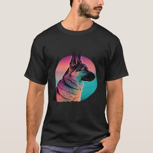 German Shepherd Vaporwave Retrowave Aesthetic Tシャツ (正面)