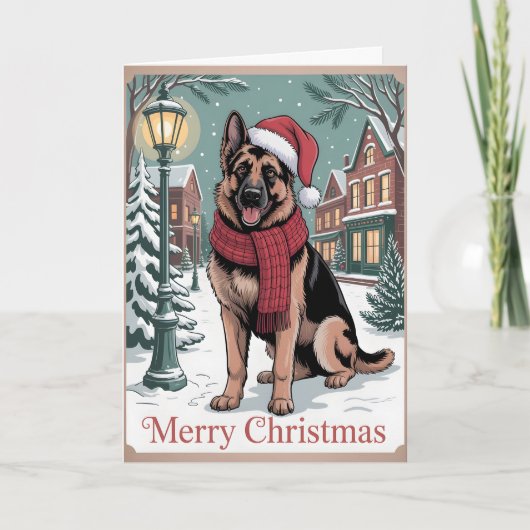 German Shepherd vintage Christmas  カード (正面)