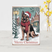 German Shepherd vintage Christmas  カード (黄色い花)