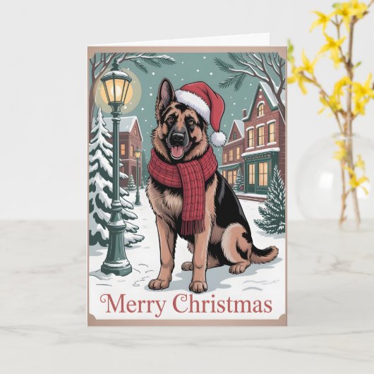 German Shepherd vintage Christmas  カード (黄色い花)