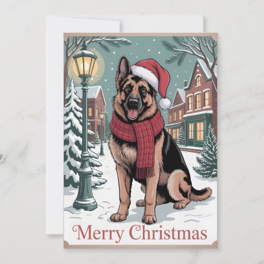 German Shepherd vintage Christmas  シーズンカード (正面)