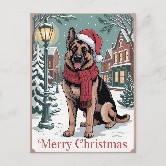 German Shepherd vintage Christmas  ポストカード (正面)