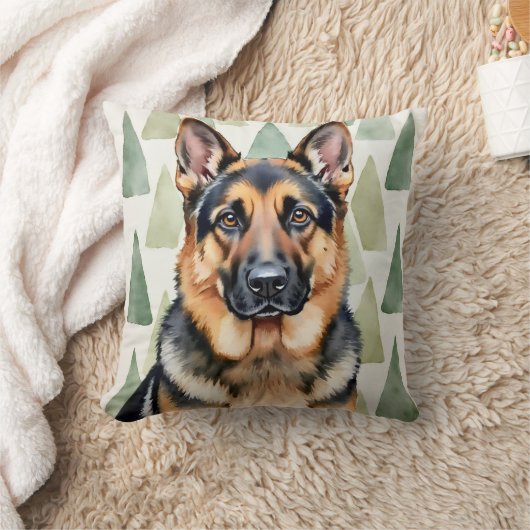 German Shepherd Watercolor Angular Pattern Art クッション (ブランケット)