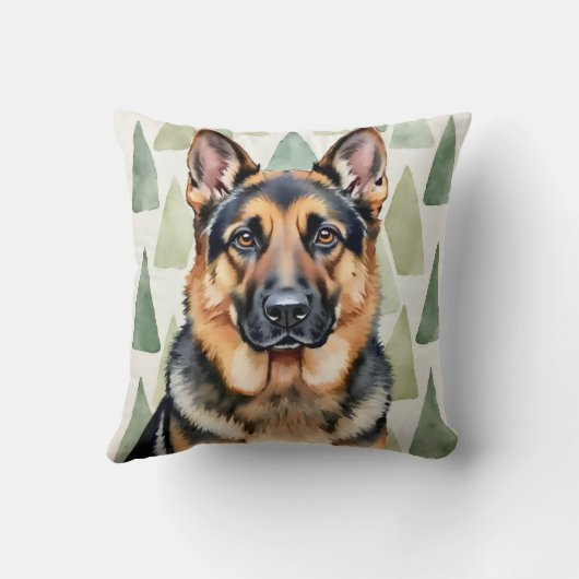 German Shepherd Watercolor Angular Pattern Art クッション (裏面)