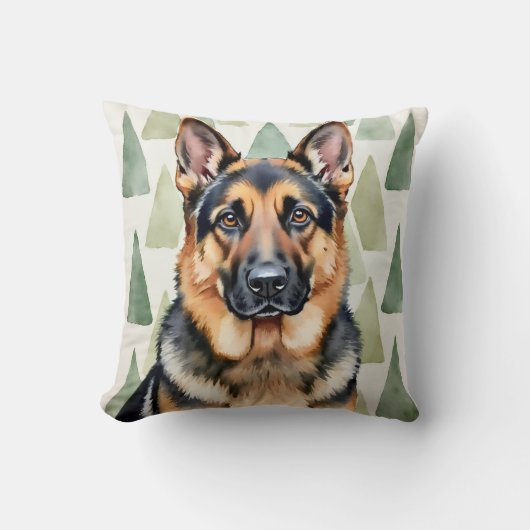 German Shepherd Watercolor Angular Pattern Art クッション (正面)