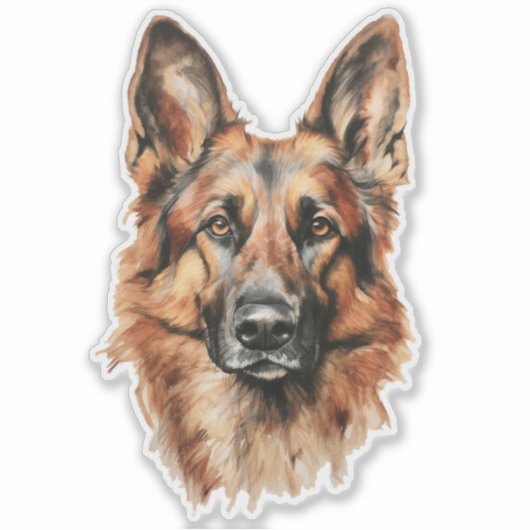 German Shepherd Watercolor Portrait Sticker シール (正面)