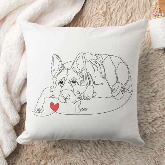 German Shepherd with Ball Line Art with Name クッション (ブランケット)