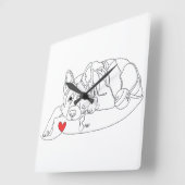 German Shepherd with Ball Line Art with Name スクエア壁時計 (傾斜)