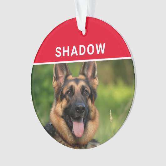 German Shepherd with Dog's Name Photo Christmas オーナメント (正面)