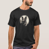 German Shepherd With Full Moon in Background - Dog Tシャツ (正面)