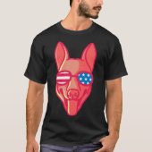 German Shepherd With Glasses Nerd Dog Us Flag Tシャツ (正面)