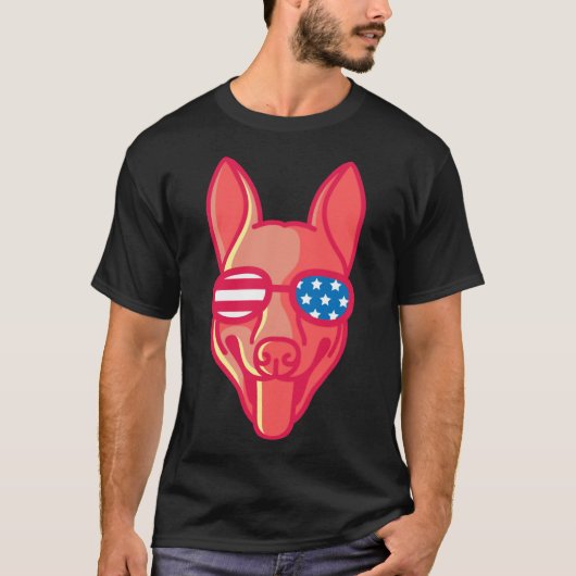German Shepherd With Glasses Nerd Dog Us Flag Tシャツ (正面)