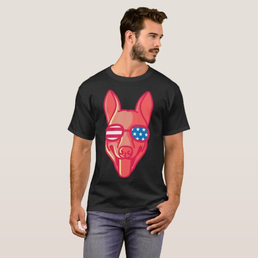German Shepherd With Glasses Nerd Dog Us Flag Tシャツ (正面フル)