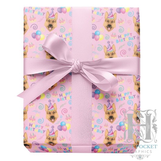 German Shepherd Wrapping Paper in Pink ラッピングペーパー
