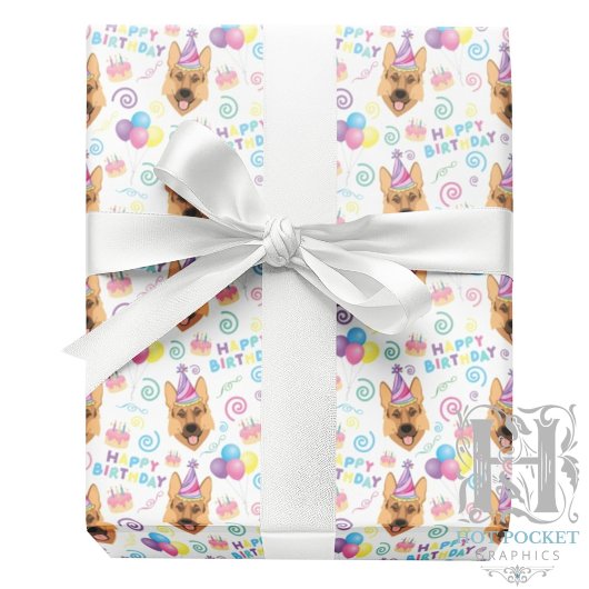 German Shepherd Wrapping Paper in White  ラッピングペーパー
