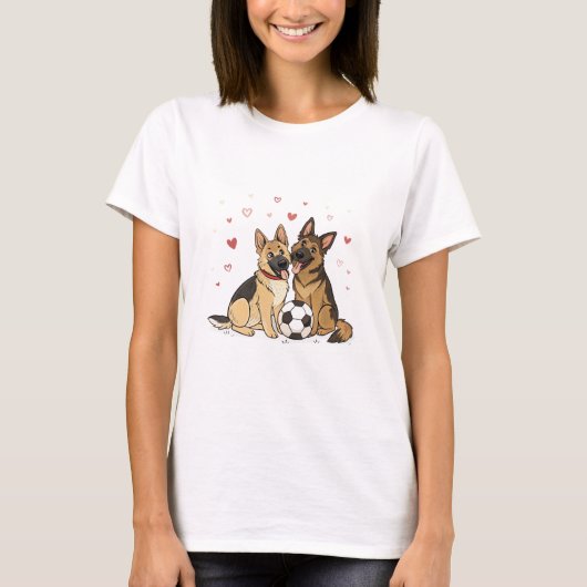 German Shepherds with Soccer Ball for Valentine's  Tシャツ (正面)