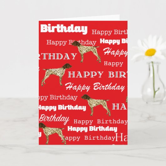 German Shorthair Pointer Birthday Card,, Red カード (小さな植物)