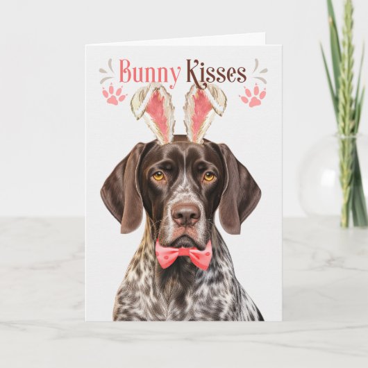 German Shorthair Pointer Dog Bunny Ears for Easter シーズンカード (正面)