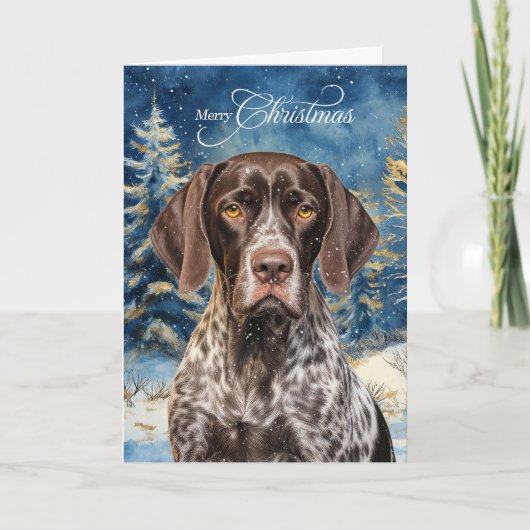 German Shorthair Pointer Dog Forest Christmas シーズンカード (正面)