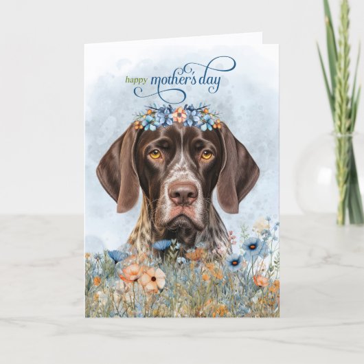 German Shorthair Pointer Wildflowers Mother's Day シーズンカード (正面)