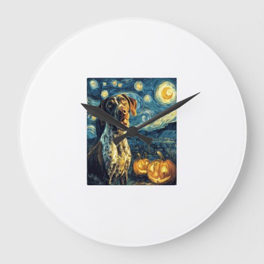 German Shorthaired Pointer 2 Cute Dog Halloween Ja ラージ壁時計 (正面)