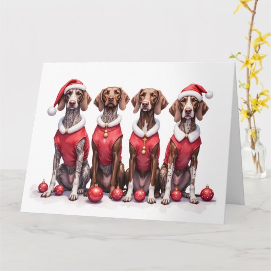 German Shorthaired Pointer Christmas Dress Santa カード (黄色い花)