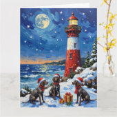 German Shorthaired Pointer Christmas Lighthouse カード (黄色い花)
