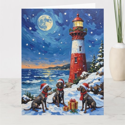 German Shorthaired Pointer Christmas Lighthouse カード (正面)
