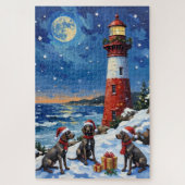 German Shorthaired Pointer Christmas Lighthouse ジグソーパズル (縦)