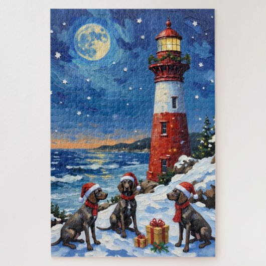 German Shorthaired Pointer Christmas Lighthouse ジグソーパズル (縦)